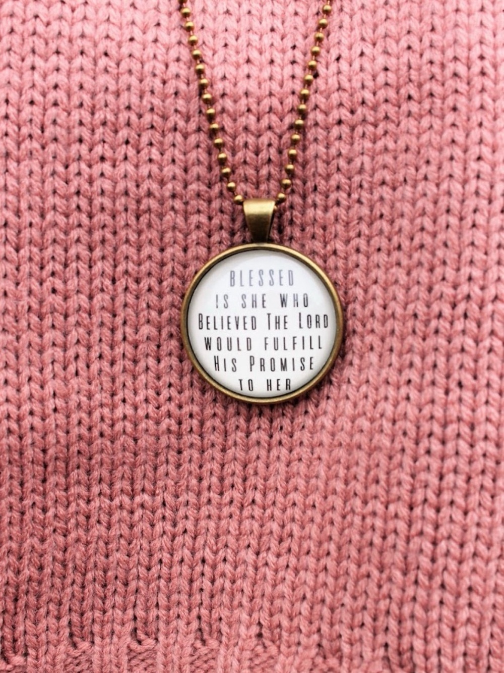Inspirational Bible Verse Long Pendant Necklace Luke 1:45 NWT